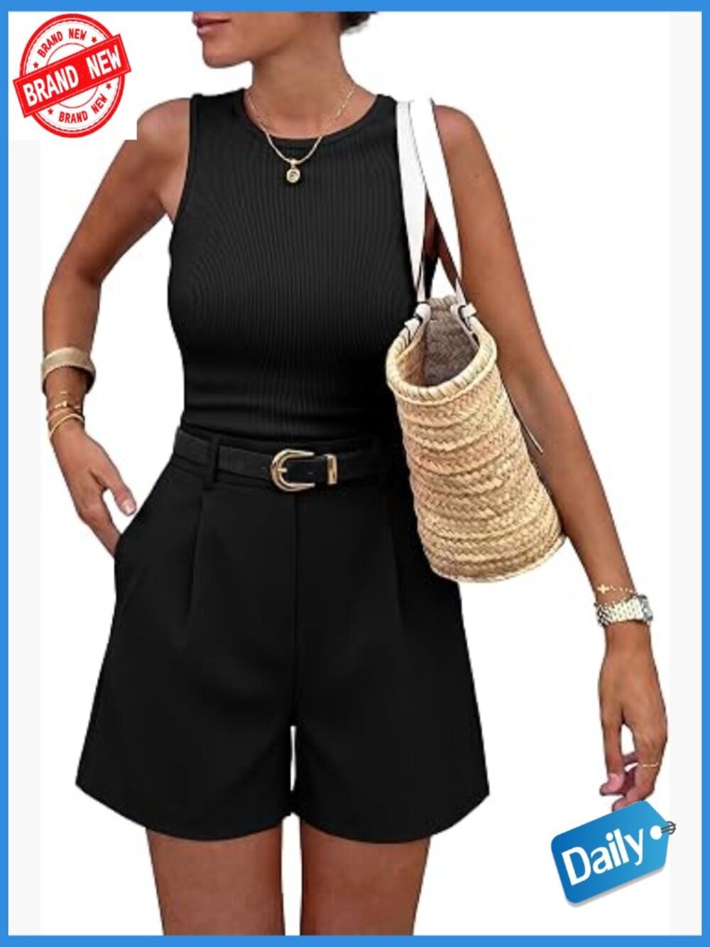 2 Piece Sets for Women Summer Sleeveless Matching Short Sets Crew Neck Airport